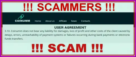 Coinumm scammers are not liable for customer losses