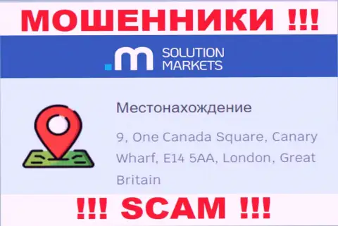 На онлайн-ресурсе Solution Markets нет честной инфы об адресе регистрации конторы - это МОШЕННИКИ !