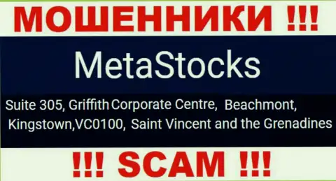 На официальном интернет-портале MetaStocks расположен юридический адрес данной организации - Сьюит 305, Корпоративный Центр Гриффитш, Кингстаун, VC0100, Сент-Винсент и Гренадины (офшорная зона)