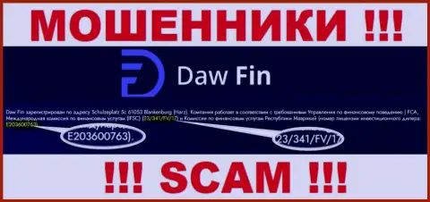 Номер лицензии DawFin, на их сайте, не сможет помочь уберечь Ваши средства от грабежа
