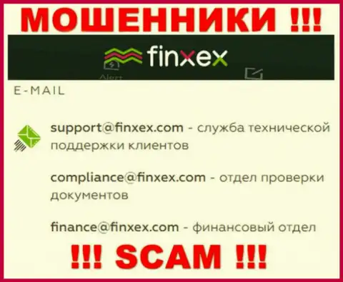 В разделе контактной инфы обманщиков Finxex, приведен вот этот электронный адрес для обратной связи с ними