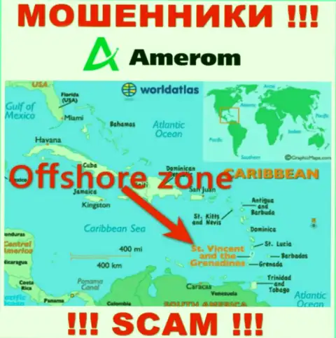 Контора Amerom имеет регистрацию довольно-таки далеко от клиентов на территории Сент-Винсент и Гренадины