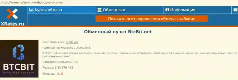 Сжатая информационная справка об обменном пункте BTCBit на web-портале XRates Ru
