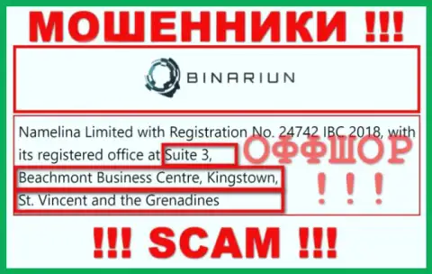 Взаимодействовать с компанией Бинариун Нет не советуем - их оффшорный официальный адрес - Suite 3, Beachmont Business Centre, Kingstown, St. Vincent and the Grenadines (инфа позаимствована онлайн-ресурса)