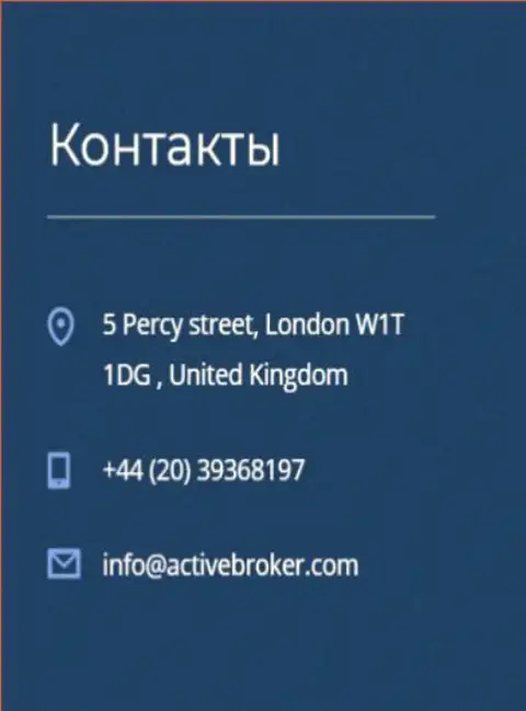 Адрес головного офиса FOREX брокерской конторы Актив Брокер, предложенный на официальном сайте данного форекс брокера
