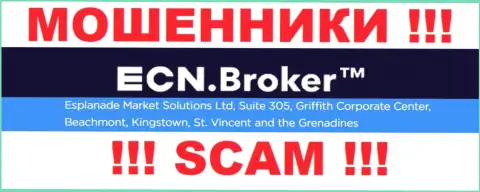 Мошенническая организация ECN Broker находится в офшоре по адресу Suite 305, Griffith Corporate Center, Beachmont, Kingstown, St. Vincent and the Grenadine, осторожно