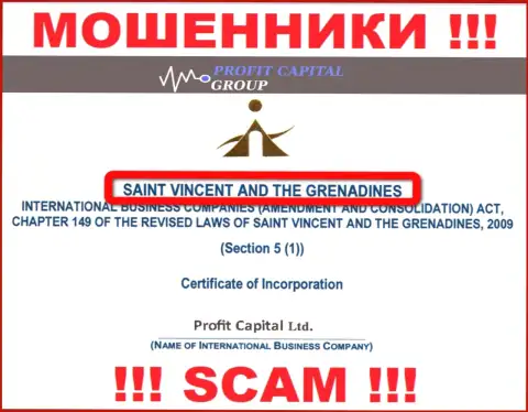 Юридическое место регистрации internet мошенников ПрофитКапитал Лтд - St. Vincent and the Grenadines