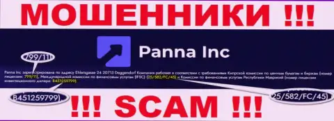 Аферисты Panna Inc нагло обворовывают лохов, хотя и размещают свою лицензию на информационном сервисе