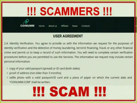 Coinumm Com Scammers collecting all personal data from their customers