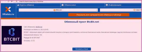 Краткая информация об онлайн обменнике БТКБит Нет опубликована на ресурсе xrates ru