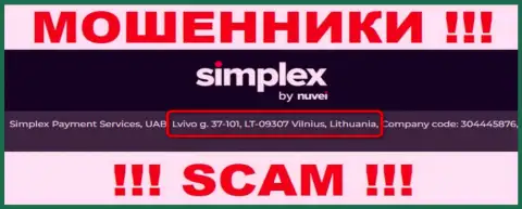 На web-ресурсе конторы Simplex Payment Services, UAB предложен левый адрес регистрации - это ОБМАНЩИКИ !!!