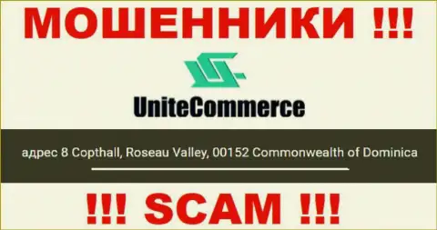 8 Copthall, Roseau Valley, 00152 Commonwealth of Dominica - это оффшорный адрес Unite Commerce, приведенный на web-ресурсе данных разводил