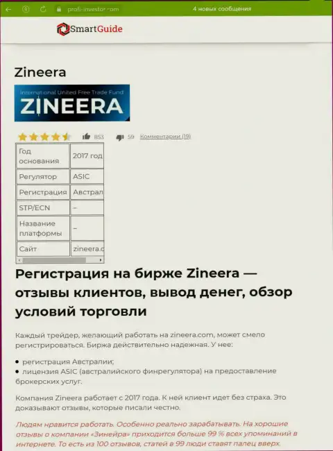 Обзор условий регистрации на официальном портале биржевой организации Зиннейра Ком, предложен в материале на сервисе smartguides24 com