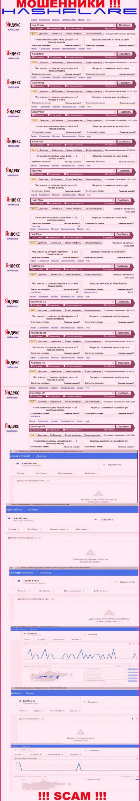 Число online-запросов в поисковиках глобальной интернет сети по бренду аферистов Hash Flare