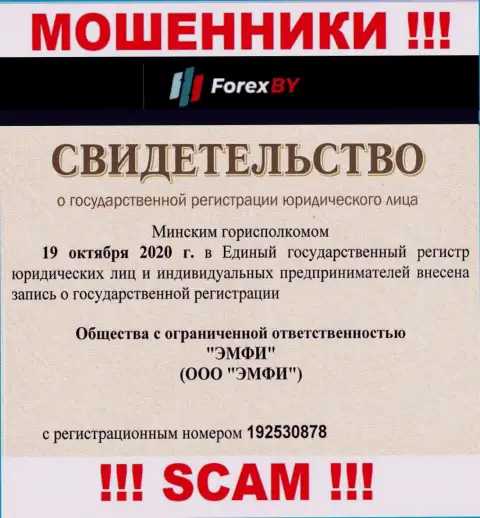 Номер регистрации мошеннической компании Форекс БИ - 192530878