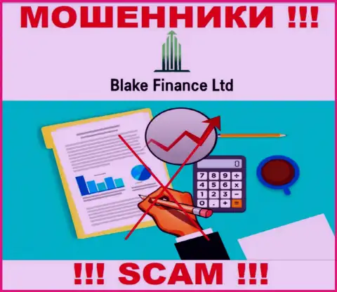 Компания Blake Finance Ltd не имеет регулятора и лицензионного документа на право осуществления деятельности