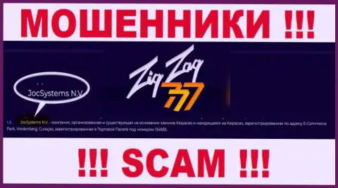 JocSystems N.V - это юридическое лицо интернет мошенников Zig Zag 777