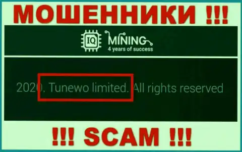 Аферисты АйКьюМайнинг Ком пишут, что именно Tunewo Limited владеет их лохотронном