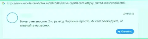 Объективный отзыв, опубликованный потерпевшим от противоправных действий Kavva Capital Group, под обзором деятельности данной организации