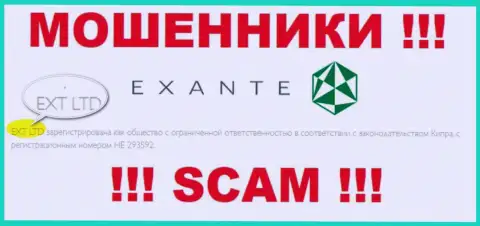 Компанией ЭКСАНТЕ руководит XNT LTD - сведения с официального сайта обманщиков