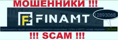 Мошенники Finamt не прячут лицензию на осуществление деятельности, показав ее на интернет-ресурсе, но будьте крайне осторожны !!!