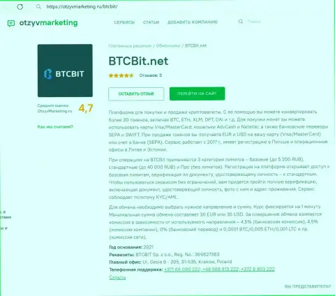 Об лимитах обменного пункта BTC Bit идёт речь в публикации на портале otzyvmarketing ru