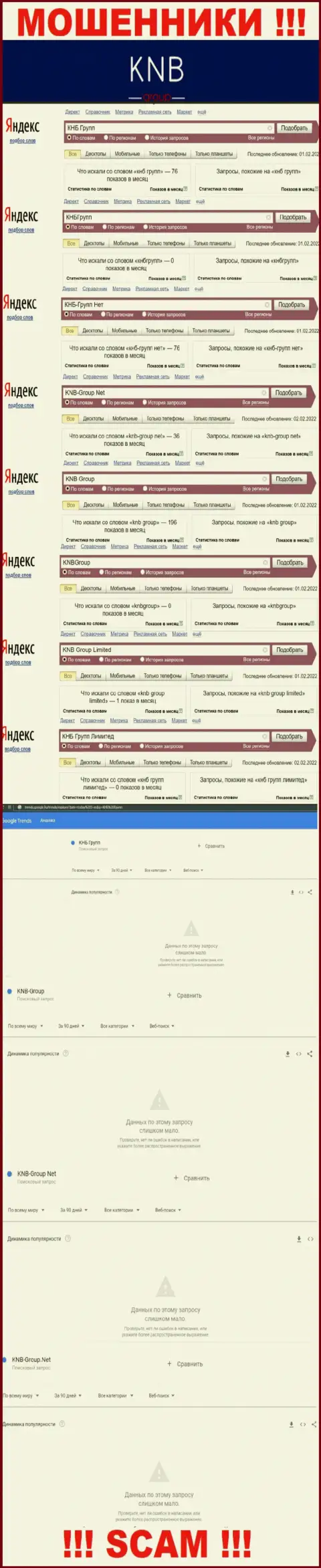Скриншот статистики online-запросов по противоправно действующей конторе КНБ Групп