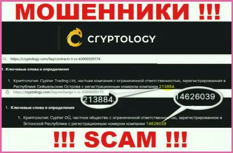 На web-портале жуликов Cryptology указан этот регистрационный номер данной организации: 213884